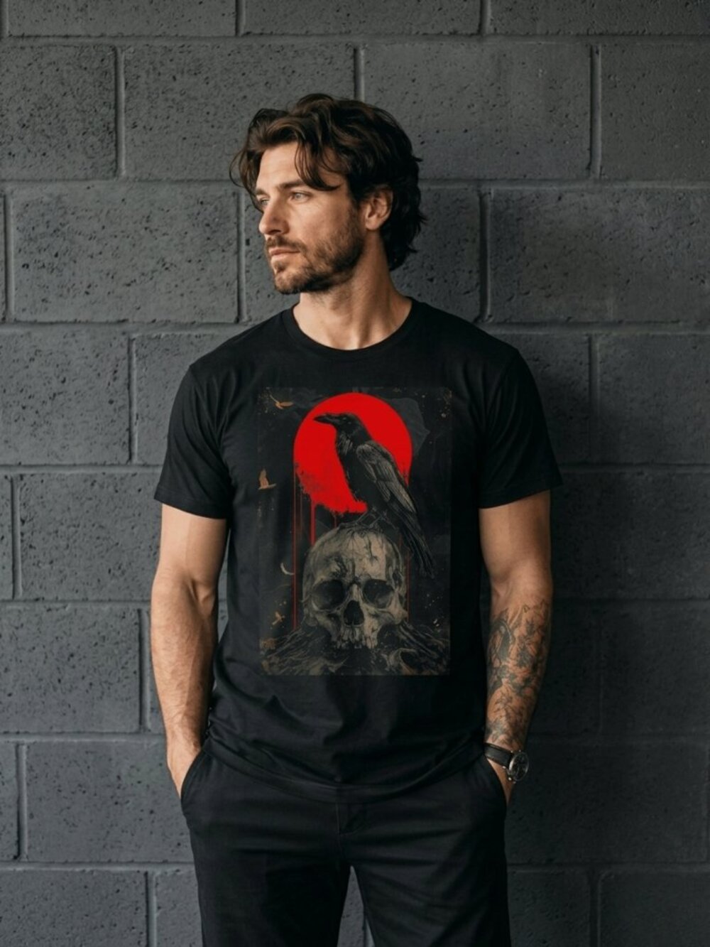 Vintage Gothic Raven Skull Graphic Tee Dark Academia Horror Shirt Y2K